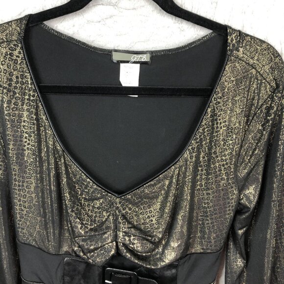 Vintage Y2K Metallic Dress Junior L Black Gold Foil Club Rave Retro Going Out - Picture 4 of 16